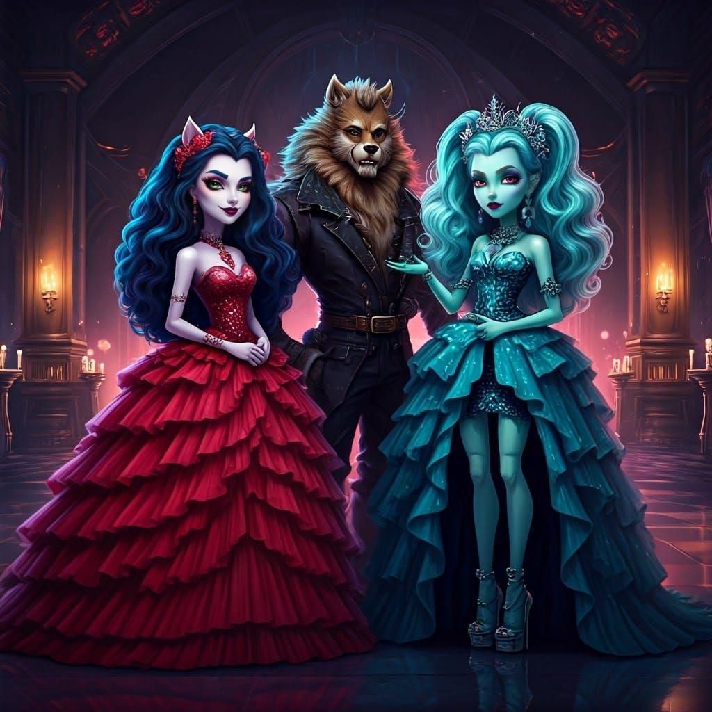 Monster High Girls at Prom: Detailed Digital Painting