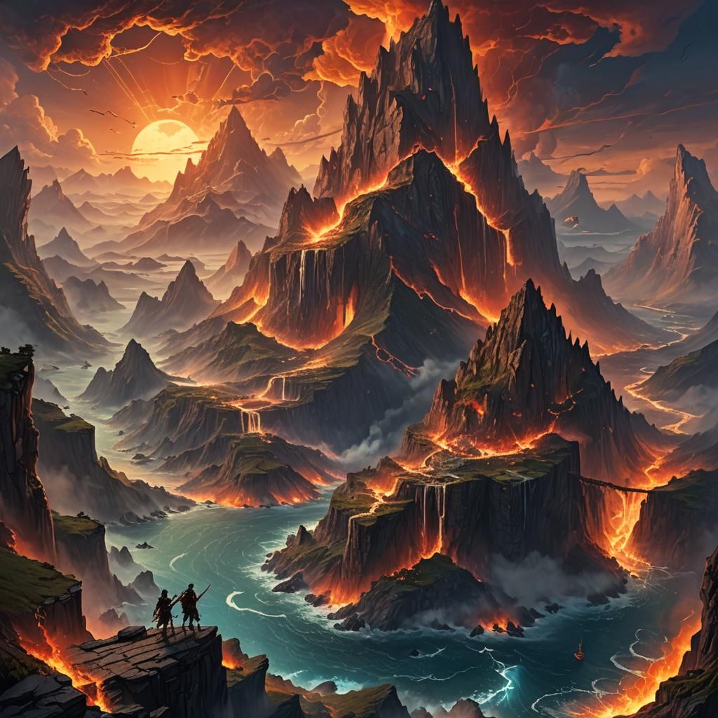 Epic Fantasy World Tearing Apart in Fiery Concept Art