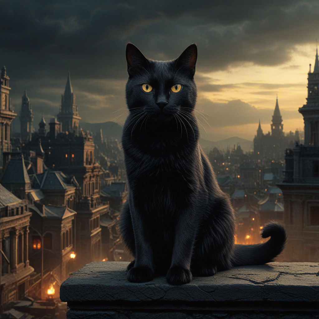 Stunning Black Cat in a Haunting Digital World