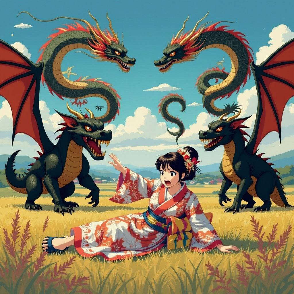 Dragons Circle a Princess in Rural Japan