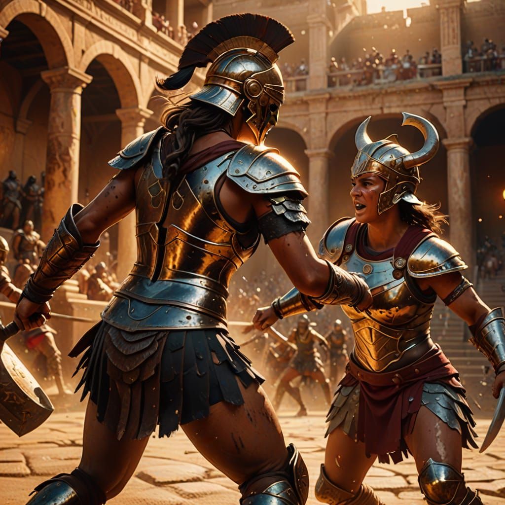 Female Gladiator vs. Minotaur in Roman Coliseum