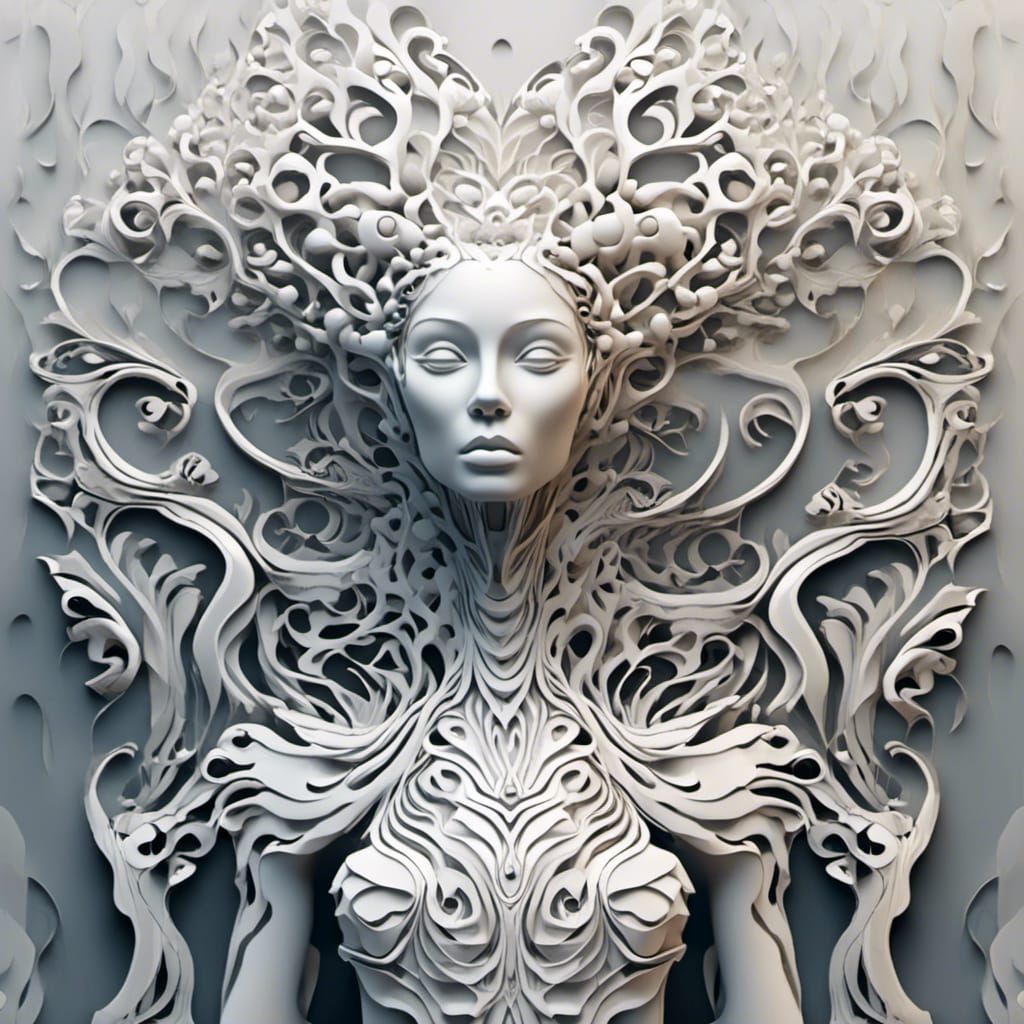 Abstract Woman in Forest: Rice Paper Style Design