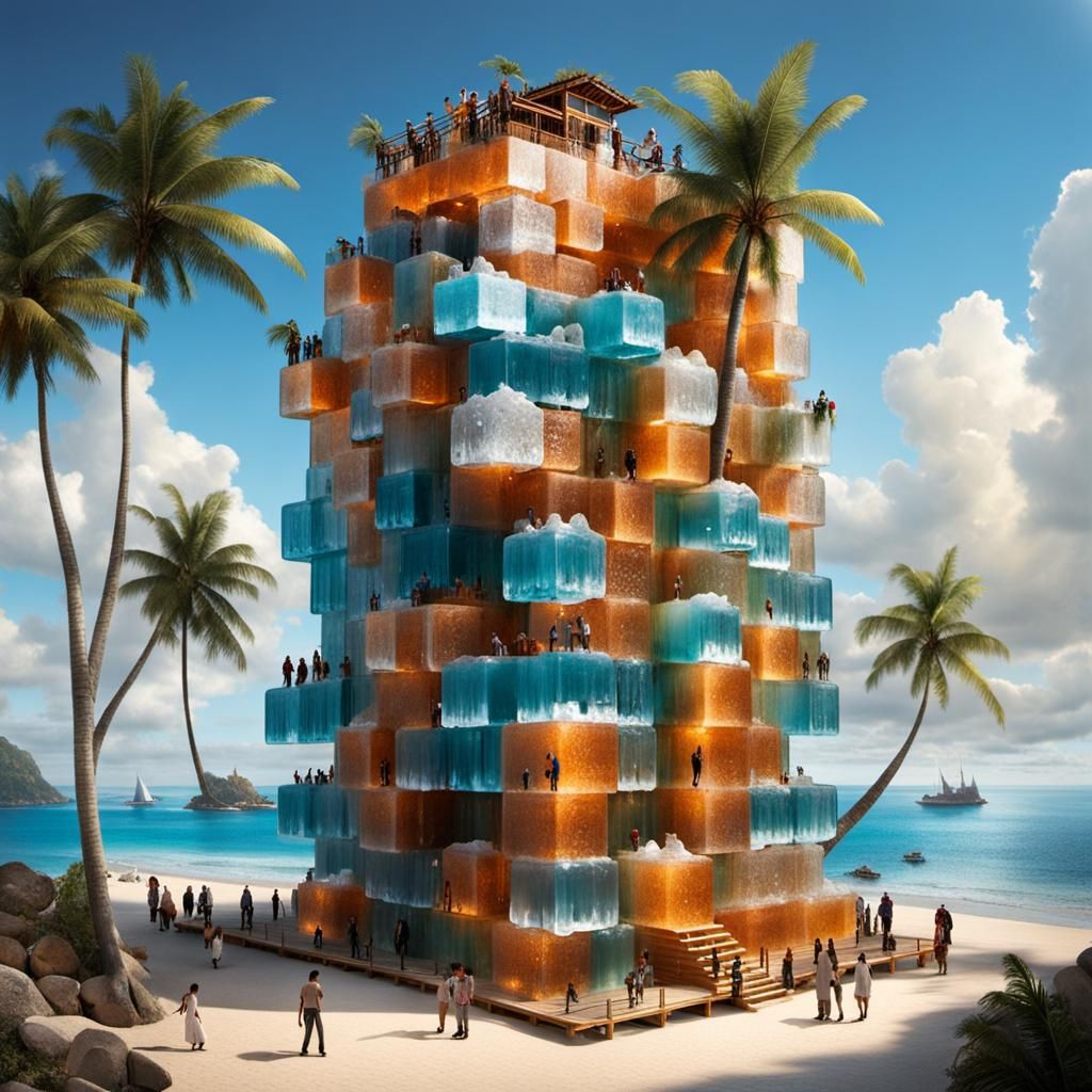 Ice Favela Sculpture on Caribbean Island, Dufaycolor Photogr...