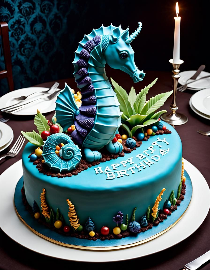 Intricate Seahorse Cake Sculpture for Birthday
