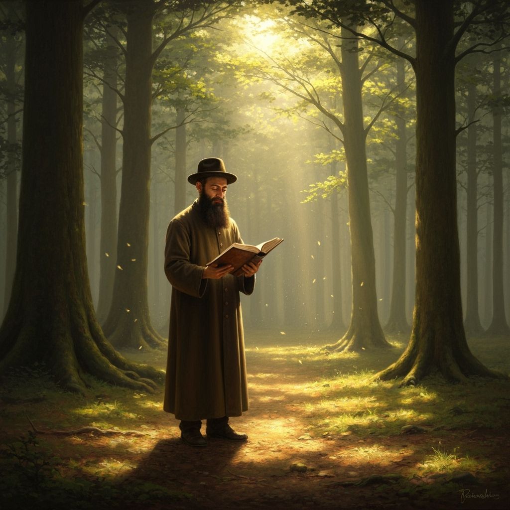 Scholar in Ancient Forest Illuminated by Golden Light