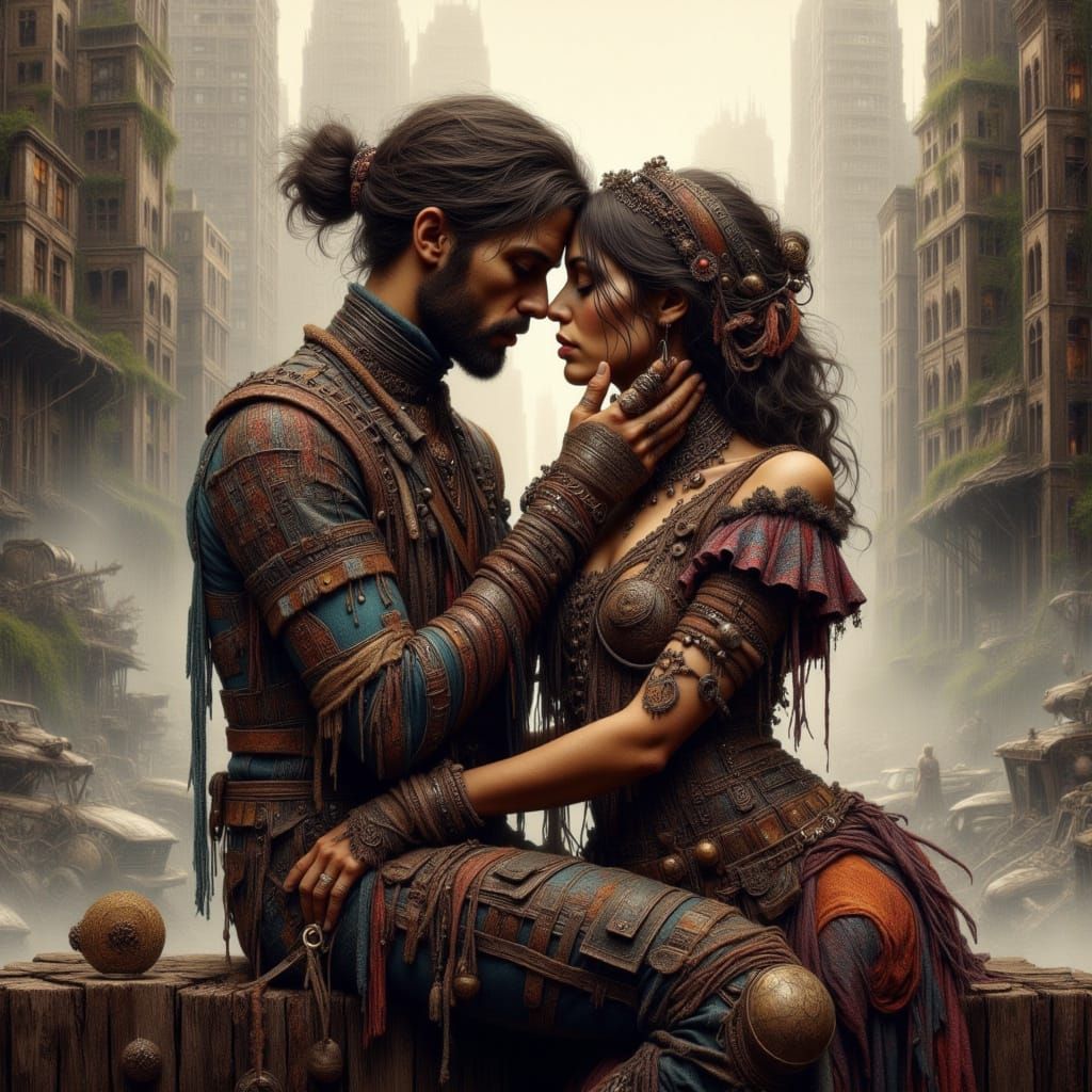 Romantic Woman Embraced by Flames in Cyberpunk Style