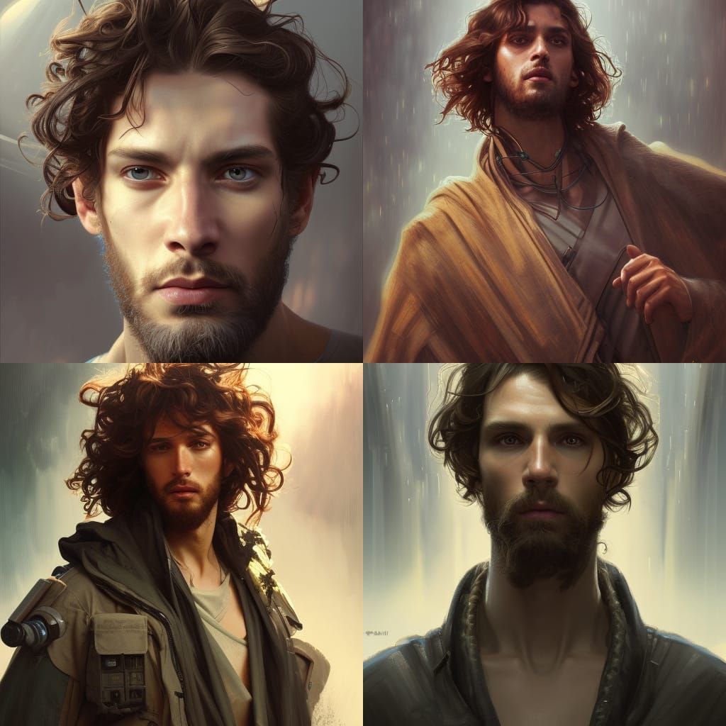 Handsome Man with Robot Eyes Portrait in Star Wars Style