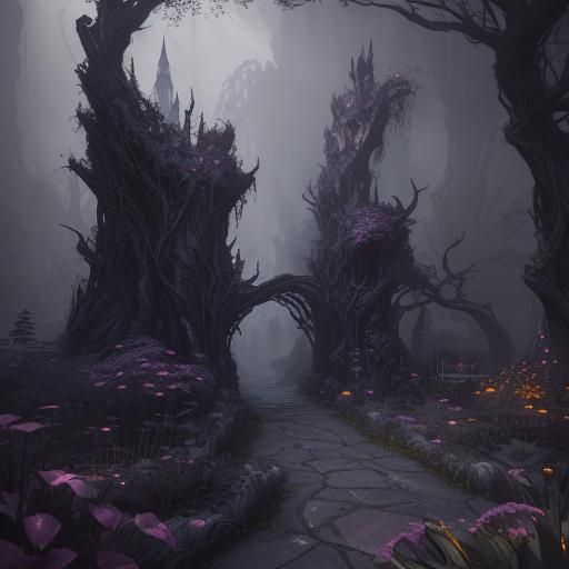 Fantastical Dark Garden in Detailed Matte Painting