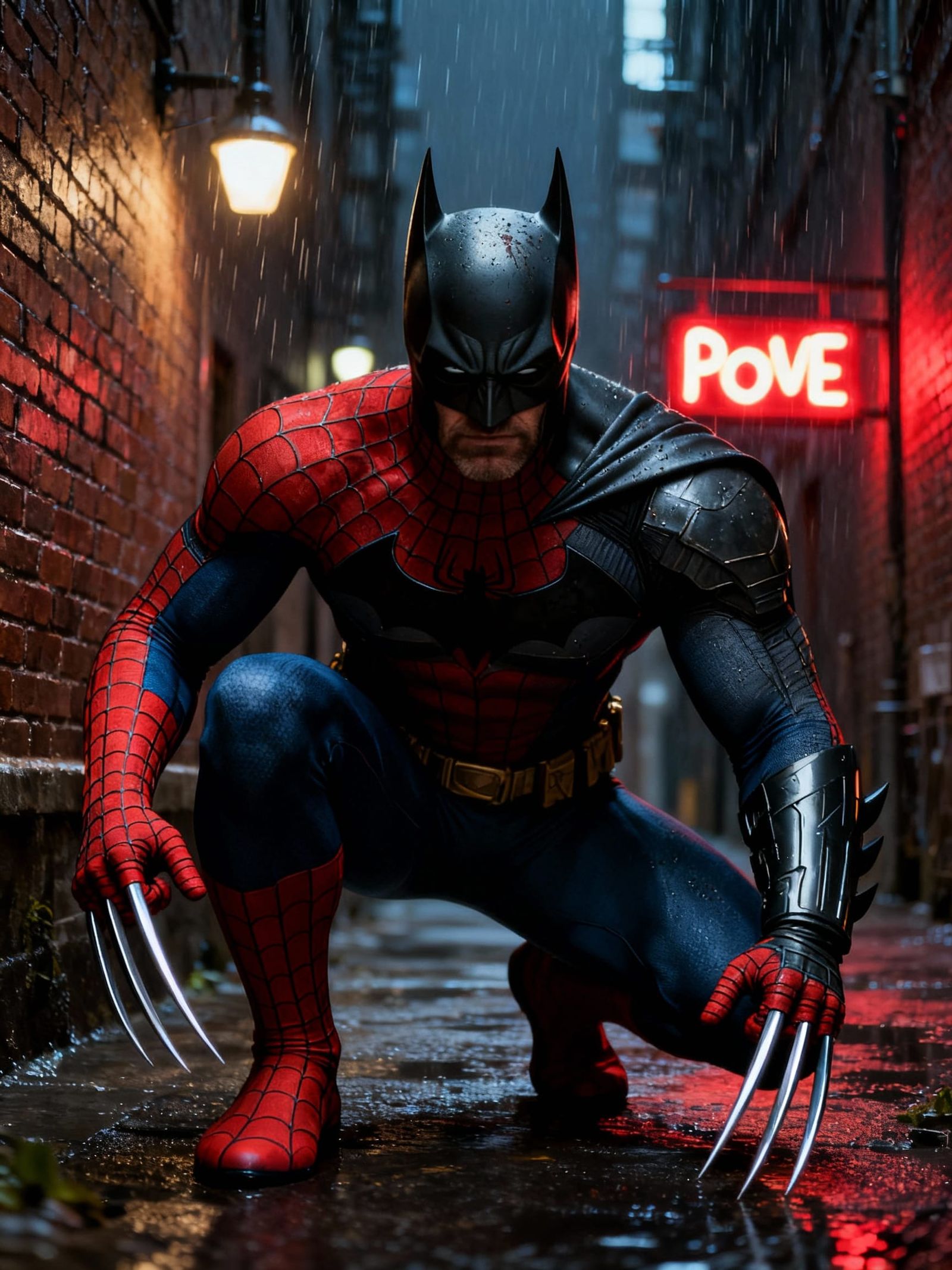 Spiderman and Batman Hybrid in Hyperrealistic Style