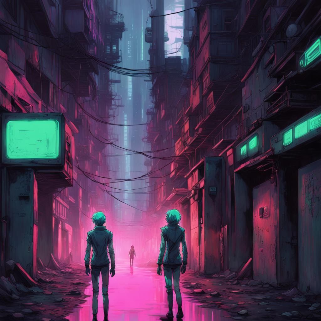 Cybernetic Remnants in Futuristic Alley: Anime Art