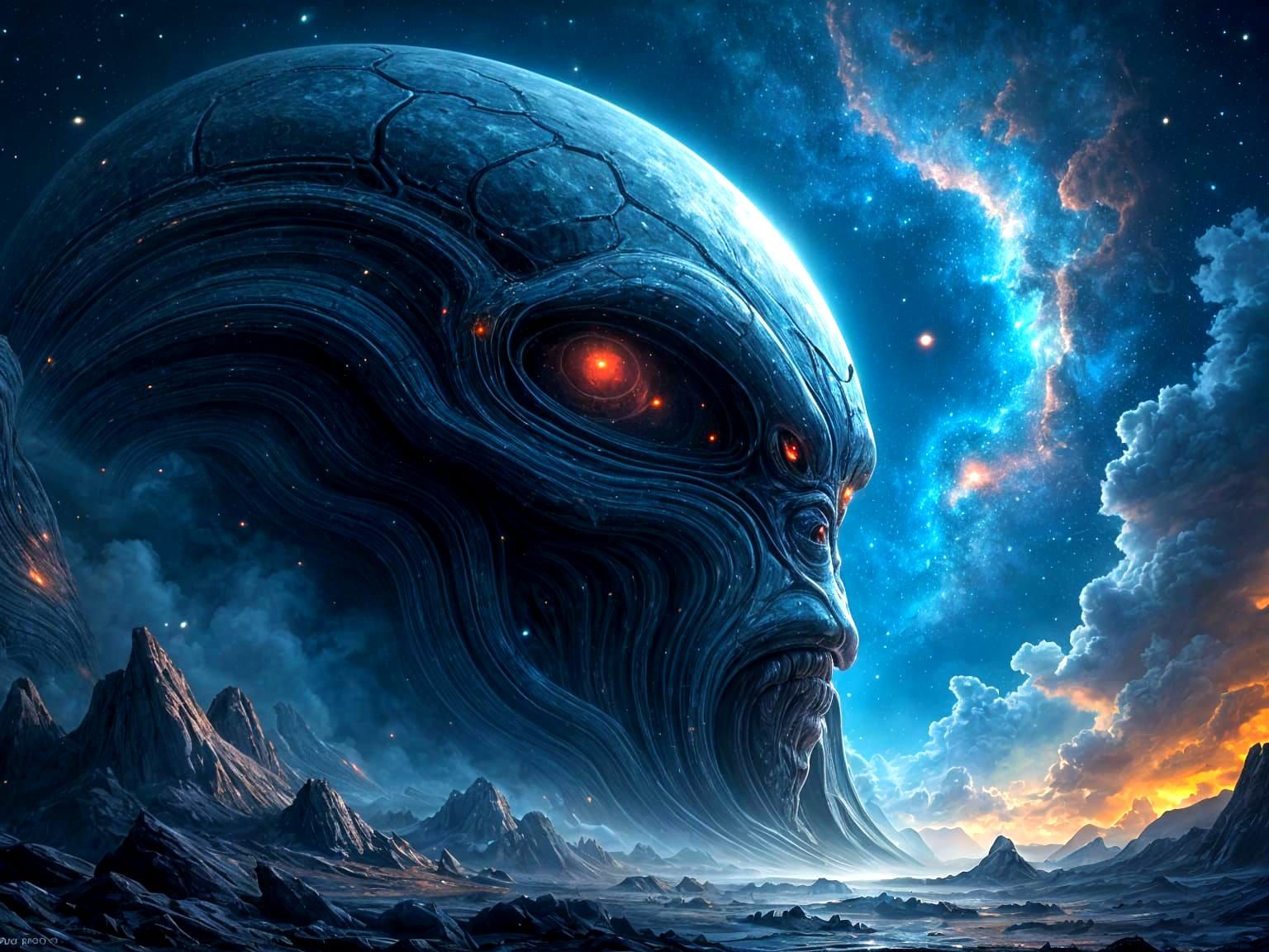 Alien Face Emerges From Swirling Nebula in Surreal Comic Sty...