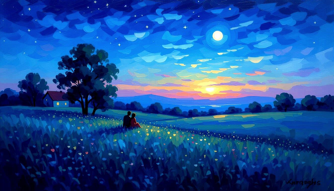 Night Stargazer in Twilight Meadow: Velvet Post-Impressionis...