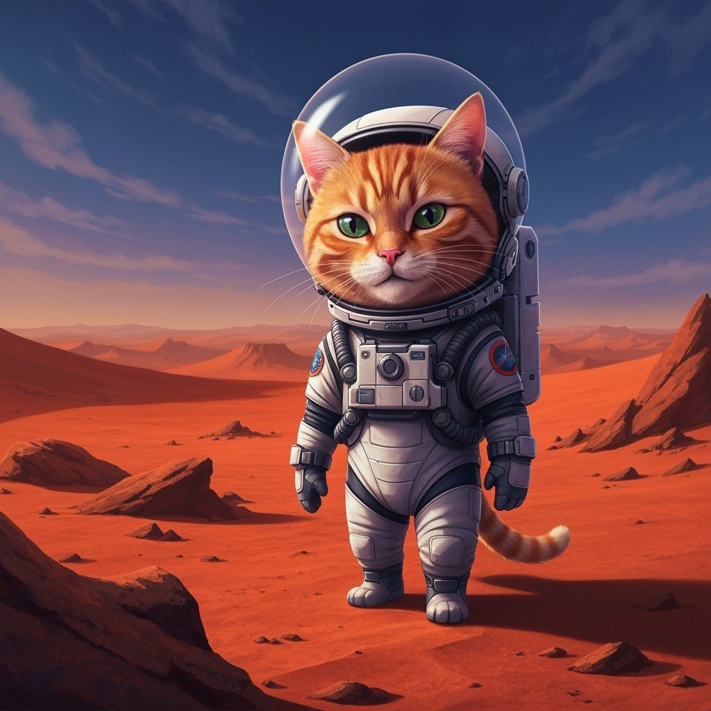 Astronaut Cat on Mars in Digital Painting Style