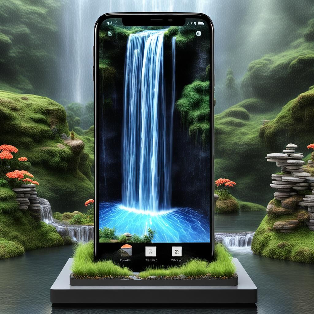Waterfall Illusion on Phone Screen: 3D Render