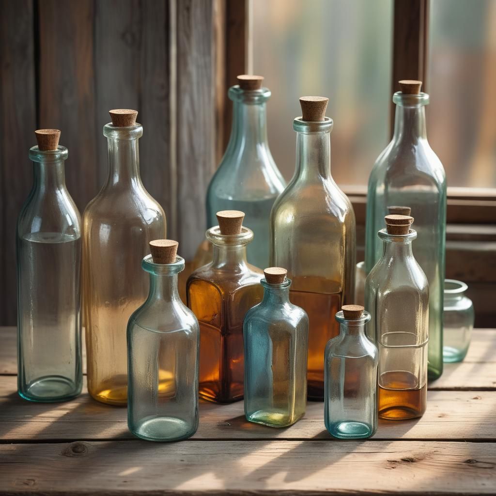 Elegant Glass Bottles Still Life Photography