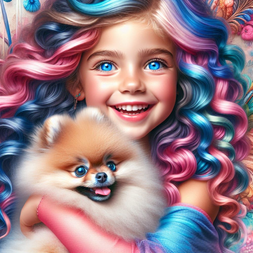 Photorealistic Fashion Collage with Joyful Girl and Pomerani...