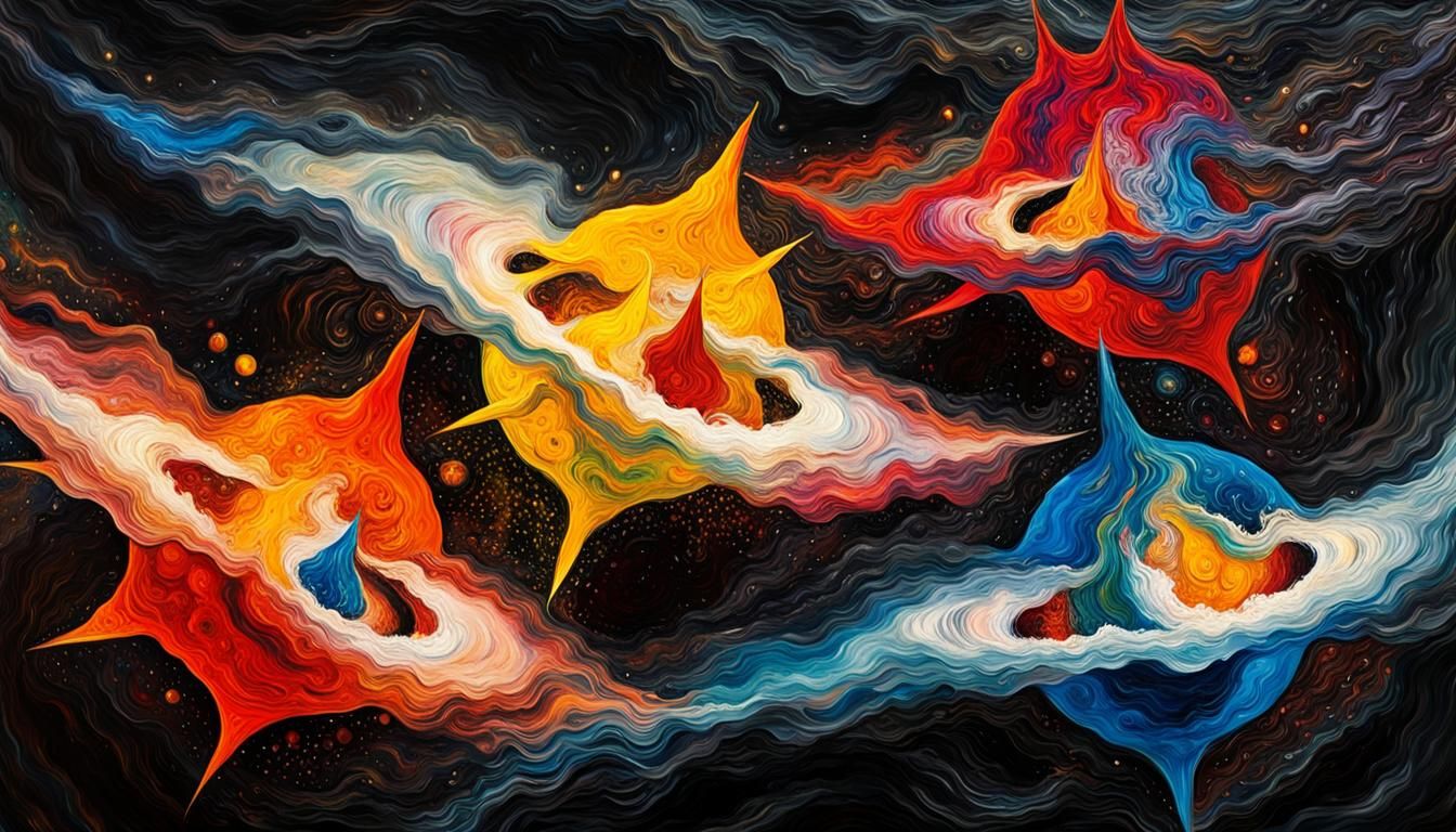 Celestial Stars in Cosmic Whirlwind, Impasto Oil