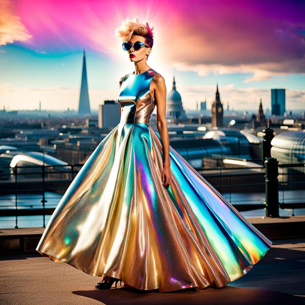 Futuristic Iridescent Gown in London, Fashion Photography
