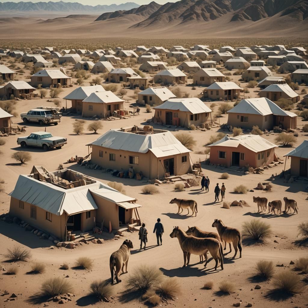 Desert People Herding Pumas in Triangular Houses
