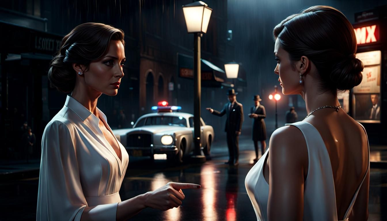 Noir Detective Scene in Rain with Volumetric Light