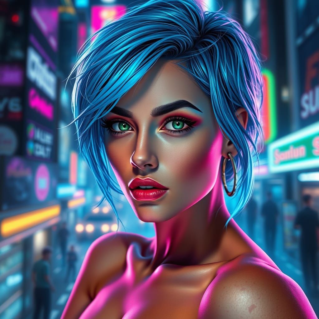 A beautiful hot and attractive woman, Flux Schnell, Neon lig...