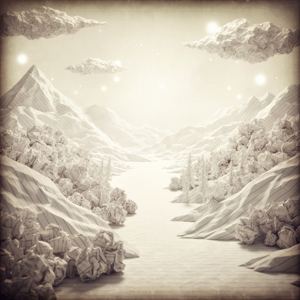 Dreamlike Crumpled Paper Landscape in Sepia Tone