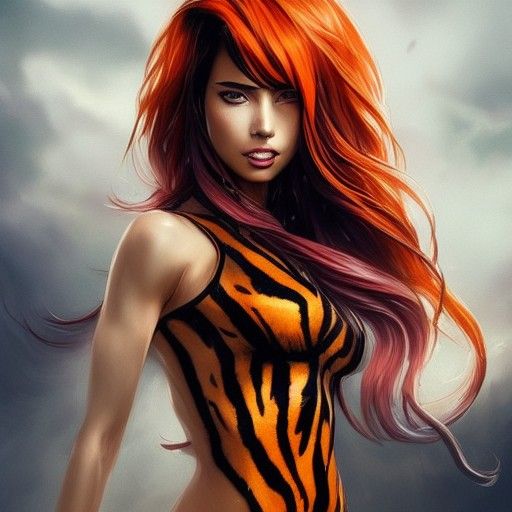 Tiger Goddess Digital Art in Anime Style