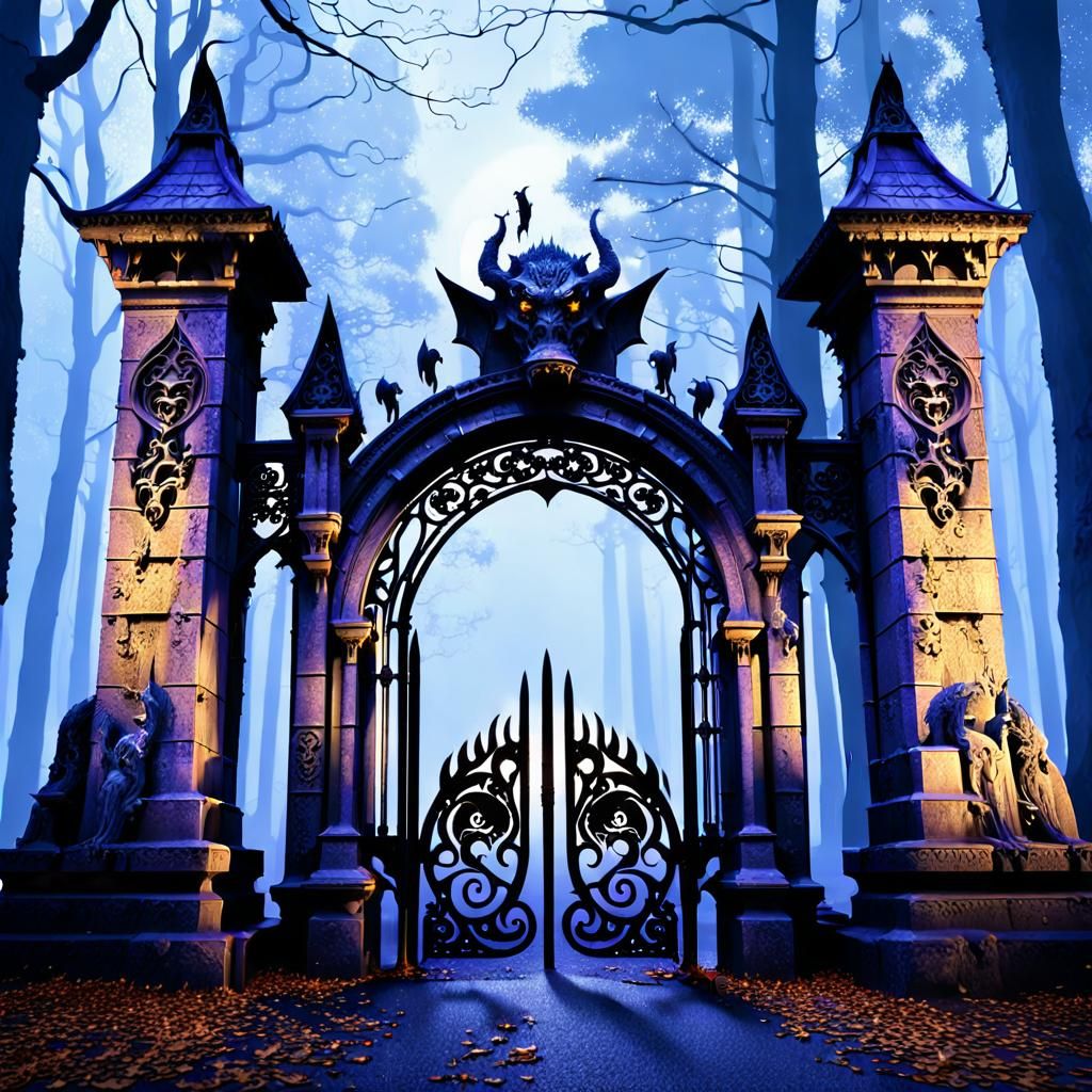 Mystical Dark Fantasy Gate in Gothic Style
