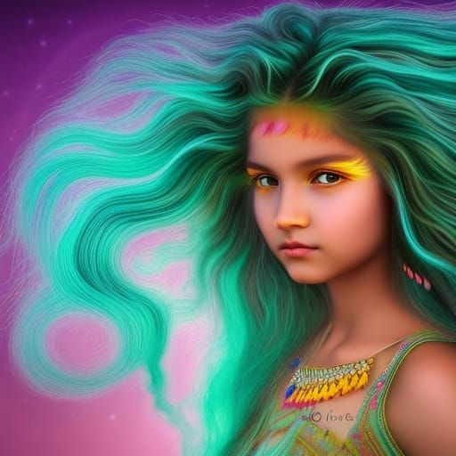 Radiant Lakota Girl with Flowing Hair