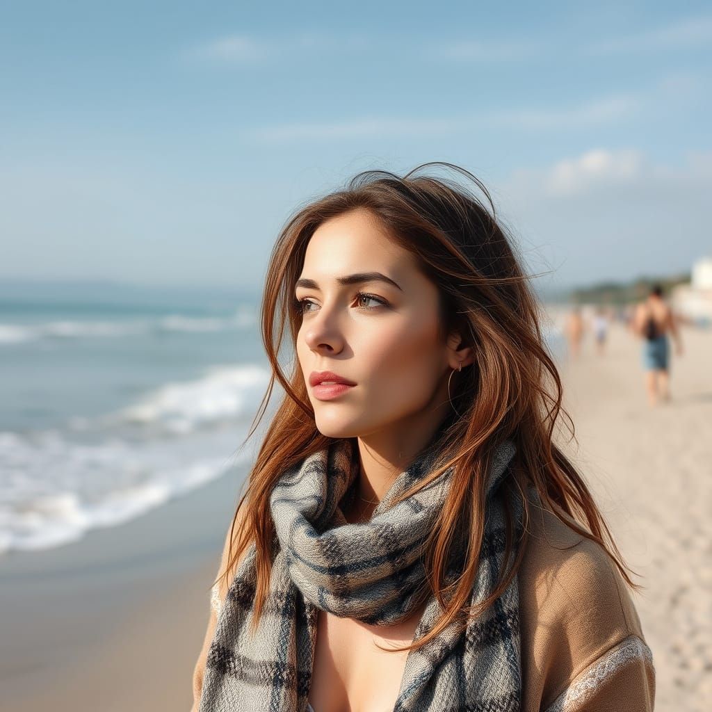 Surreal Brown Eyed Women Stroll Along Tropical Coastline