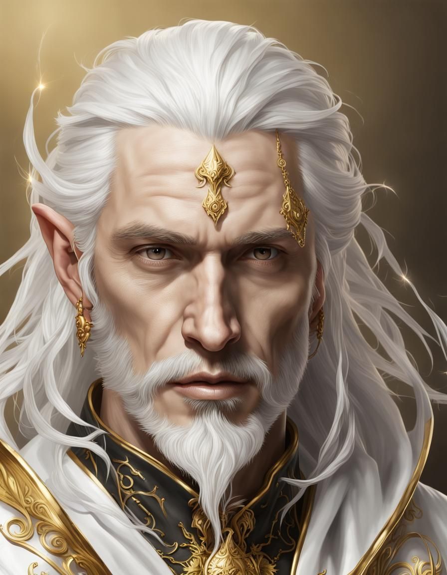 Elegant White Sorcerer with Gold Details