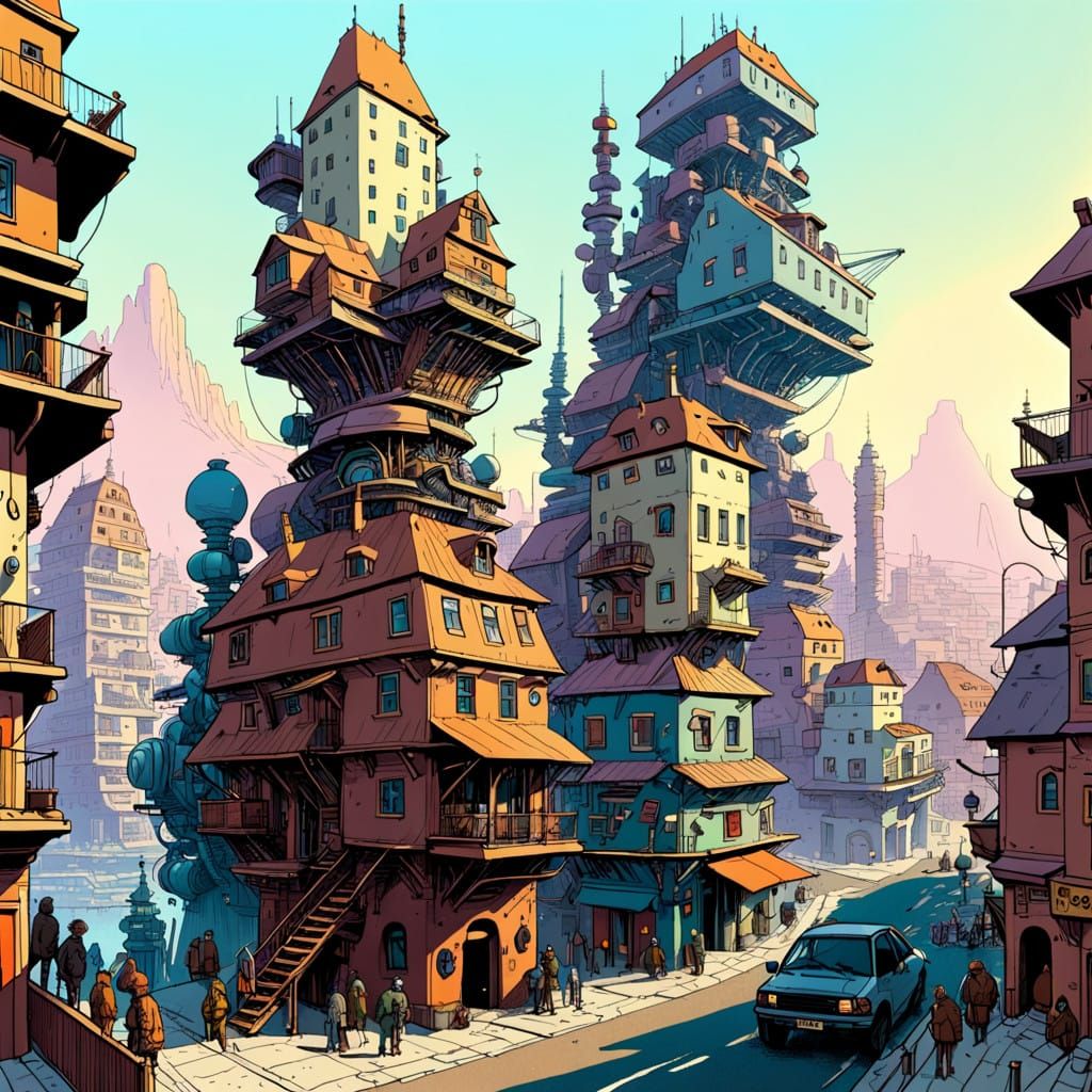 Automaton Metropolis in Moebius Style