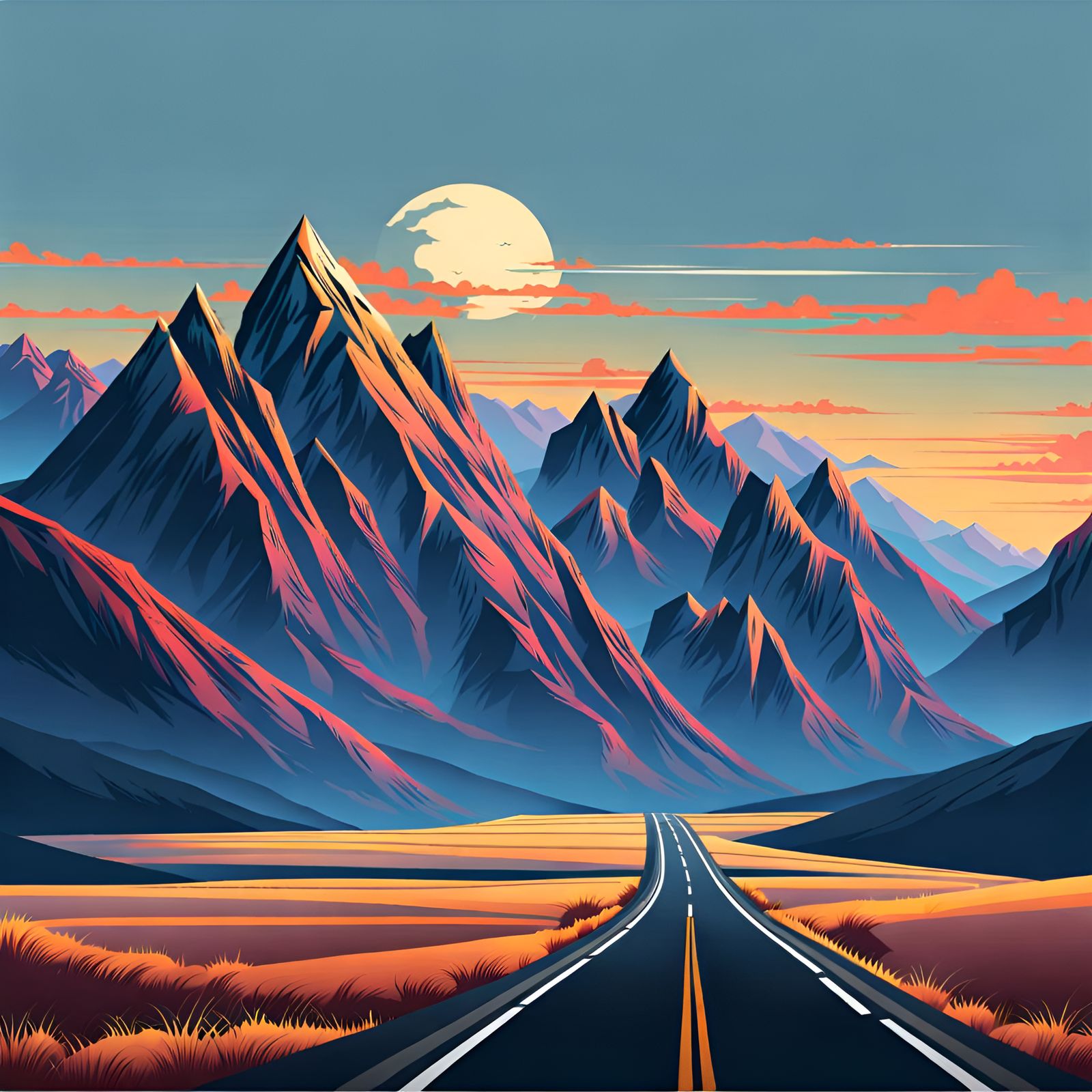 Highway to Mountain Eternity: AI Generated Image