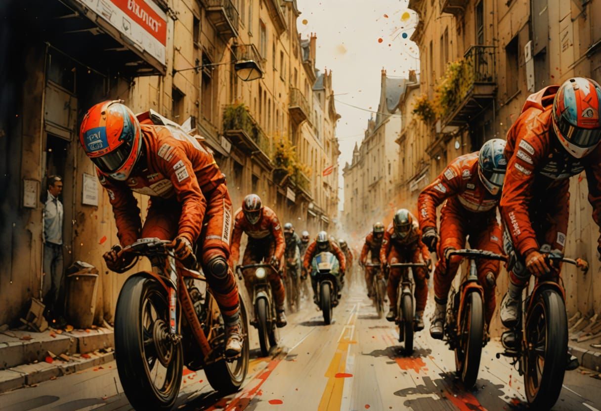 Le Mans Race Scene in Stylized Watercolor