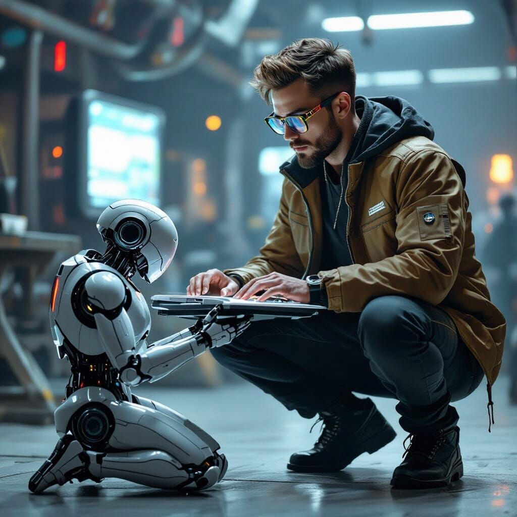 Cyberpunk Master and Robot Servant