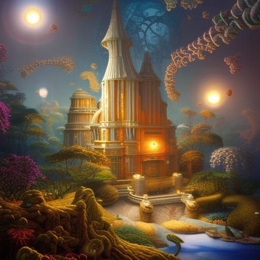Fantasy Castle in Surrealist Style by Yerka & Abel