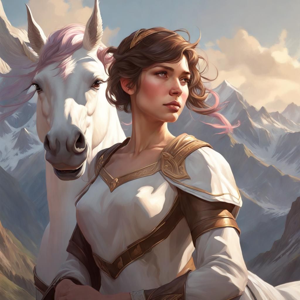 Girl Riding Unicorn: Detailed Artstation Portrait