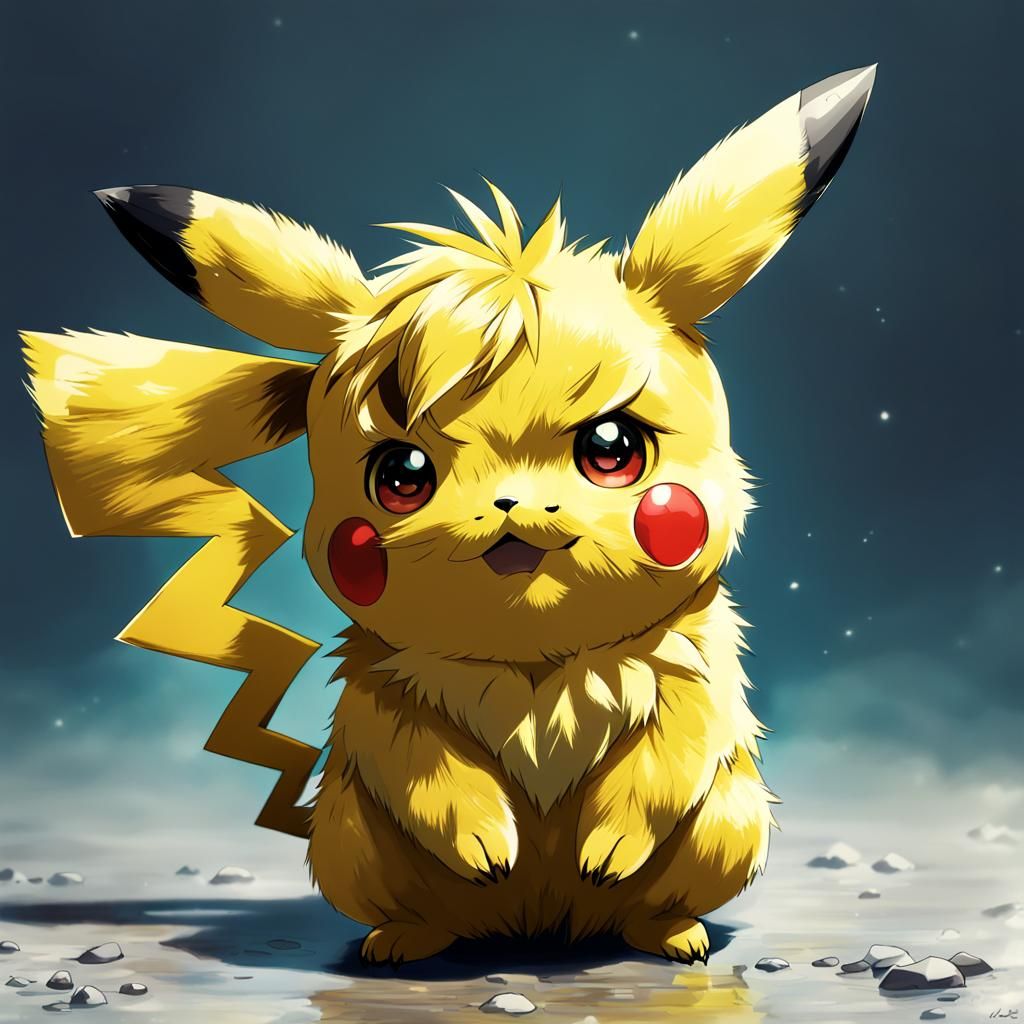 Pikachu with Hair Tuft in Anime Style