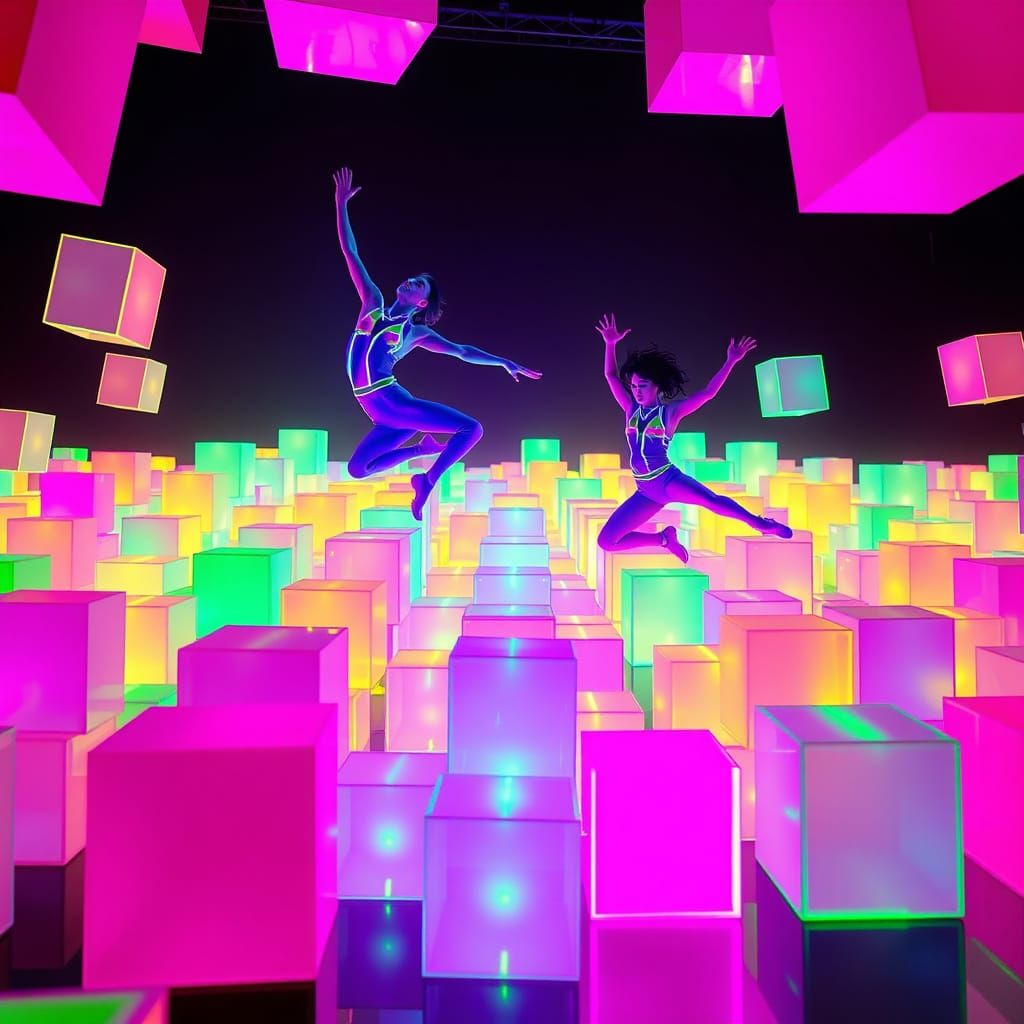 Sleek Futuristic Dancers in Neon-Lit Dance Battle