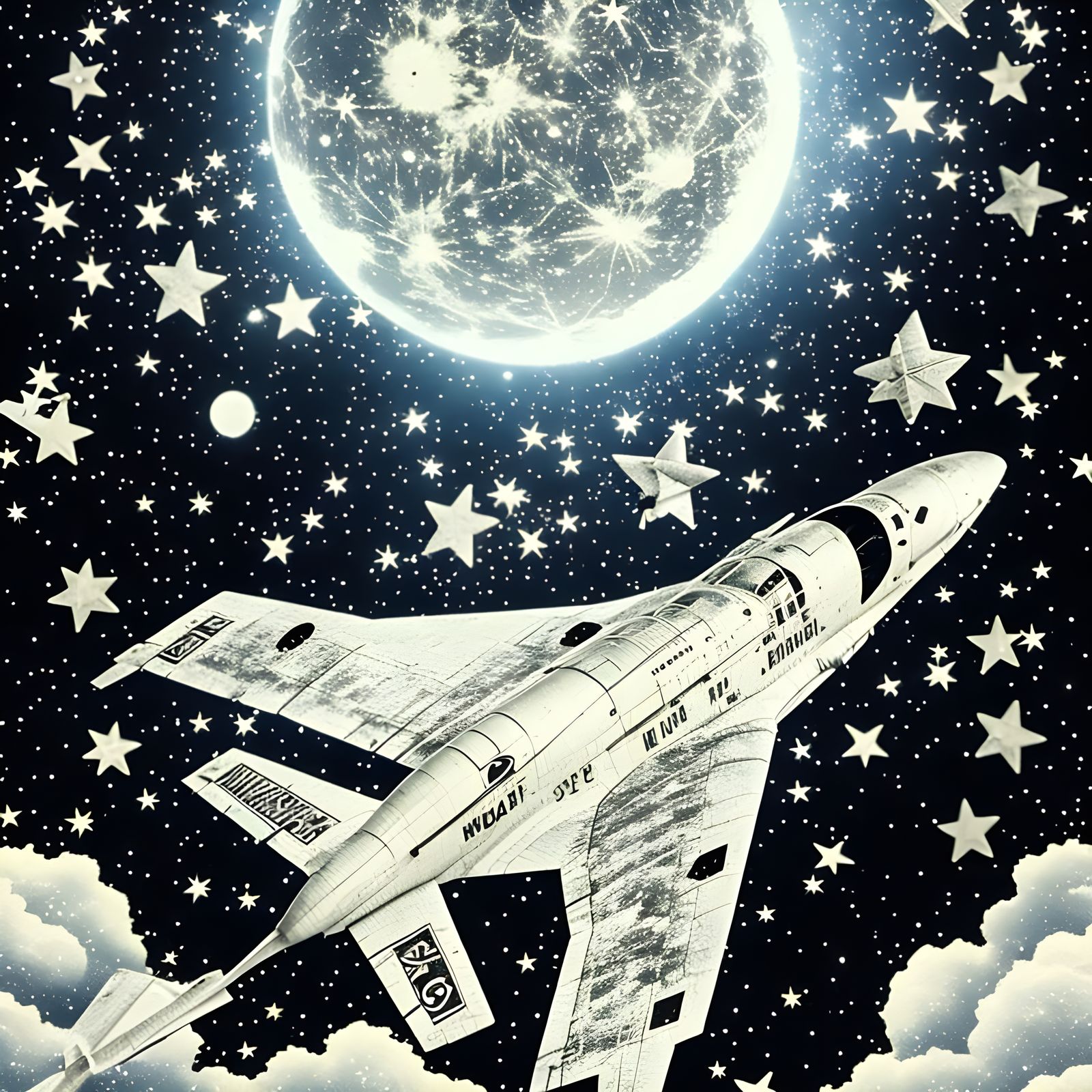 Jet Plane Soaring Through Starry Night Sky