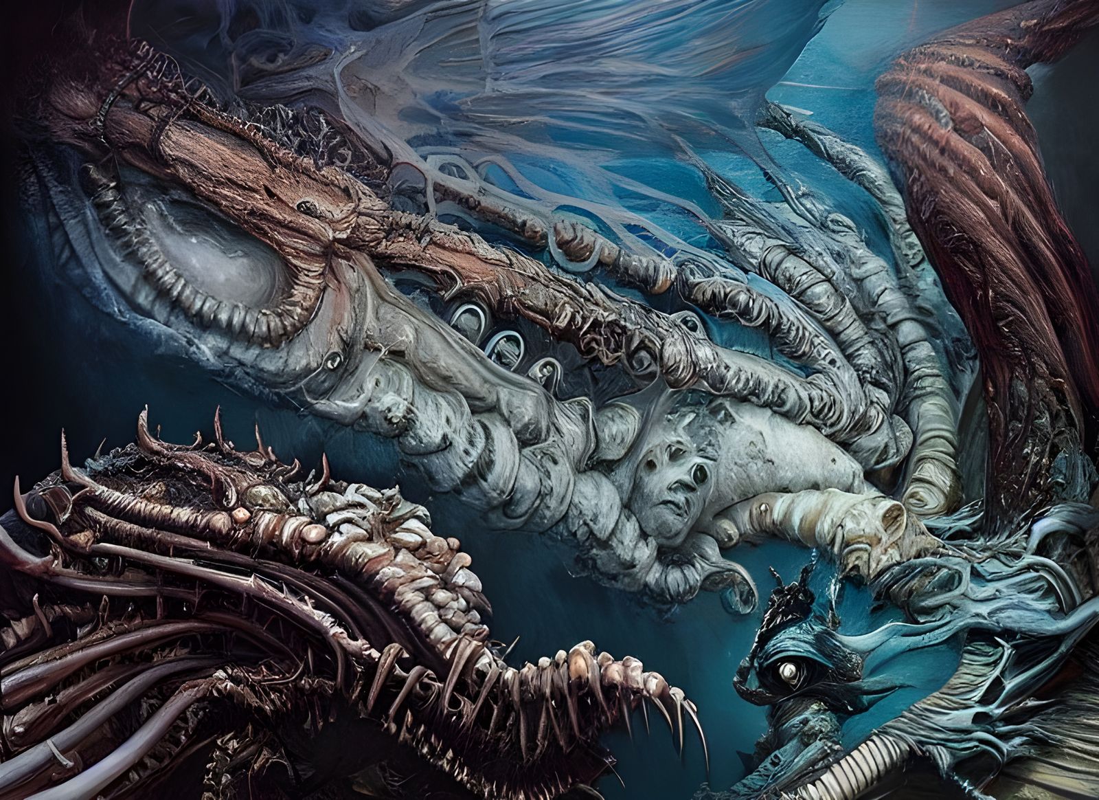 Biomechanical Sea Monsters in Dark Fantasy Style