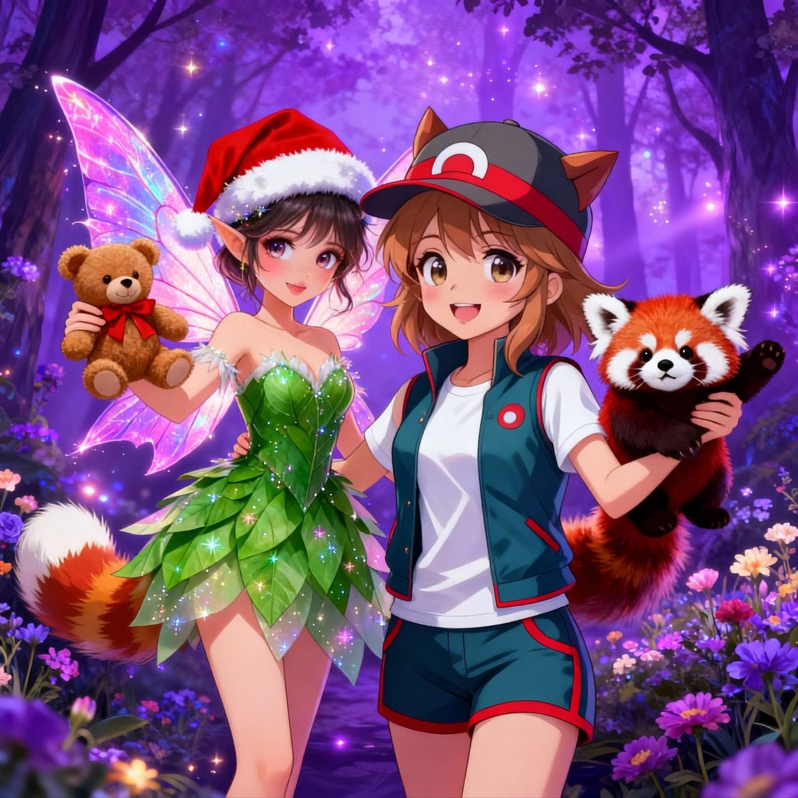 Two Girls Show Off Special Items in Glowing Forest