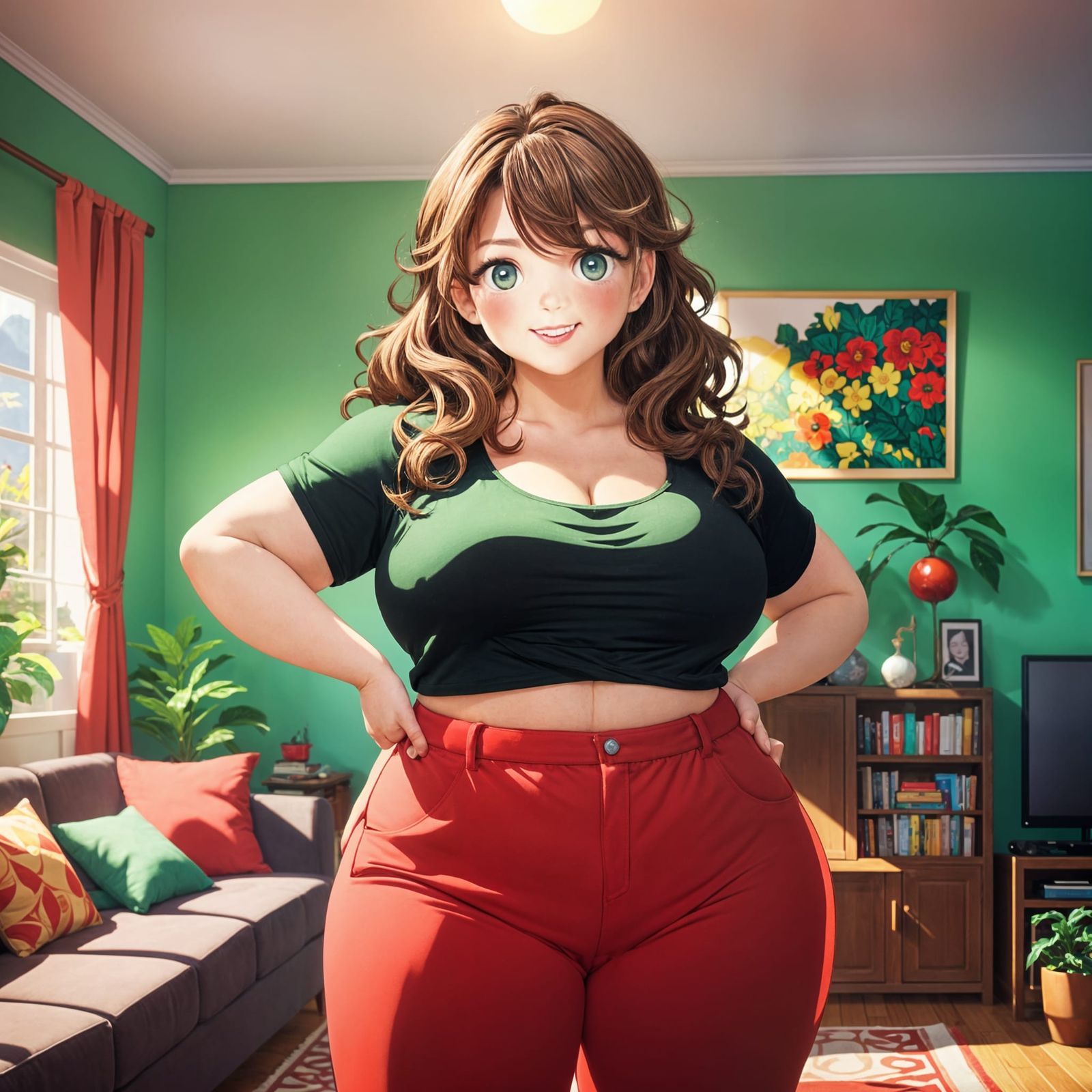 Curvy Woman Posing in Vibrant Anime Style