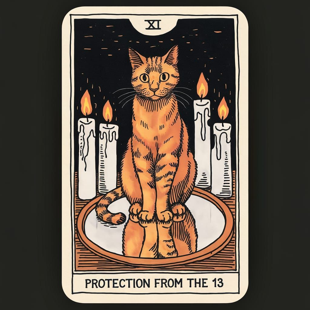 Tarot Card Featuring Cat on Mirror
