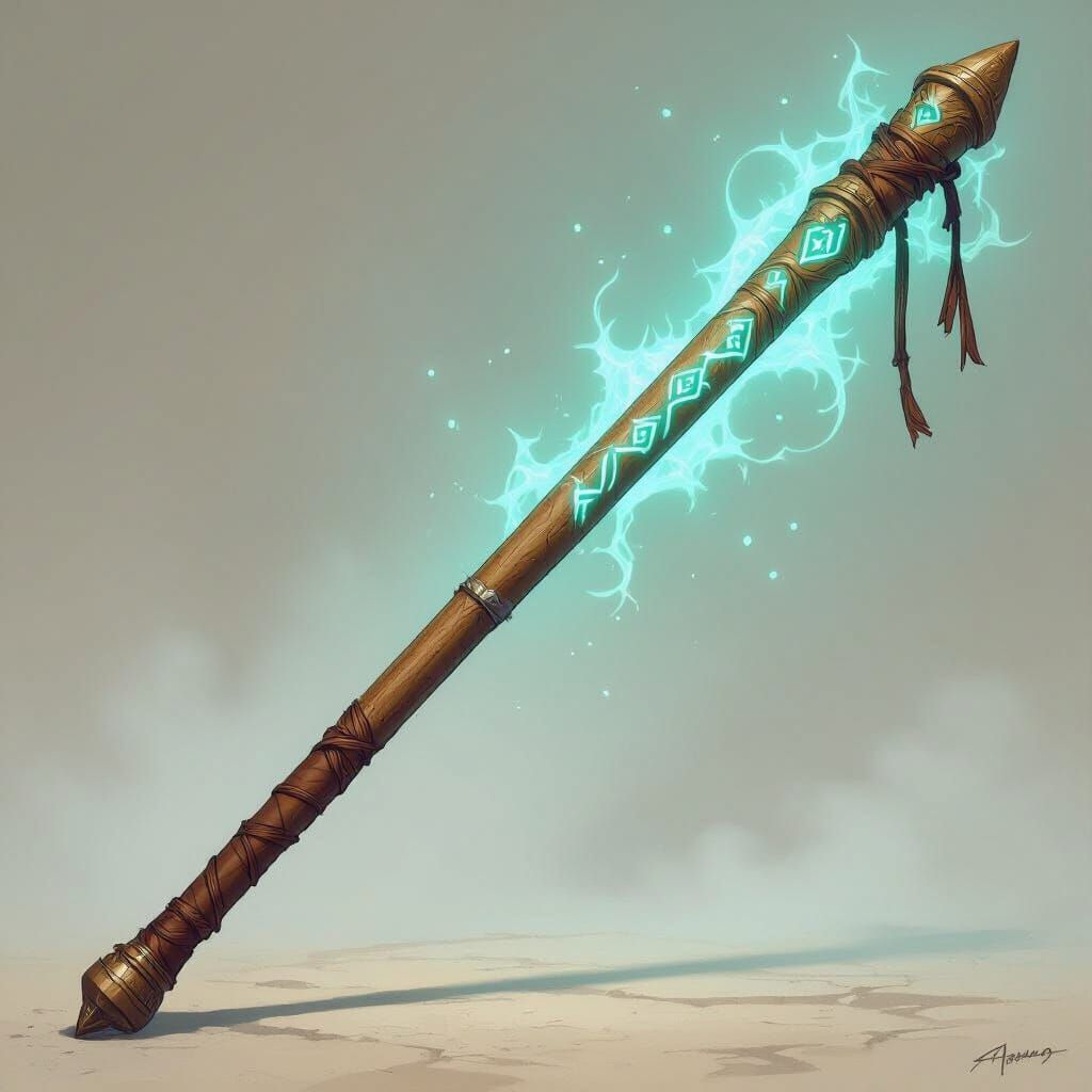 Magical Glowing Rune Quarterstaff with Leather Grip