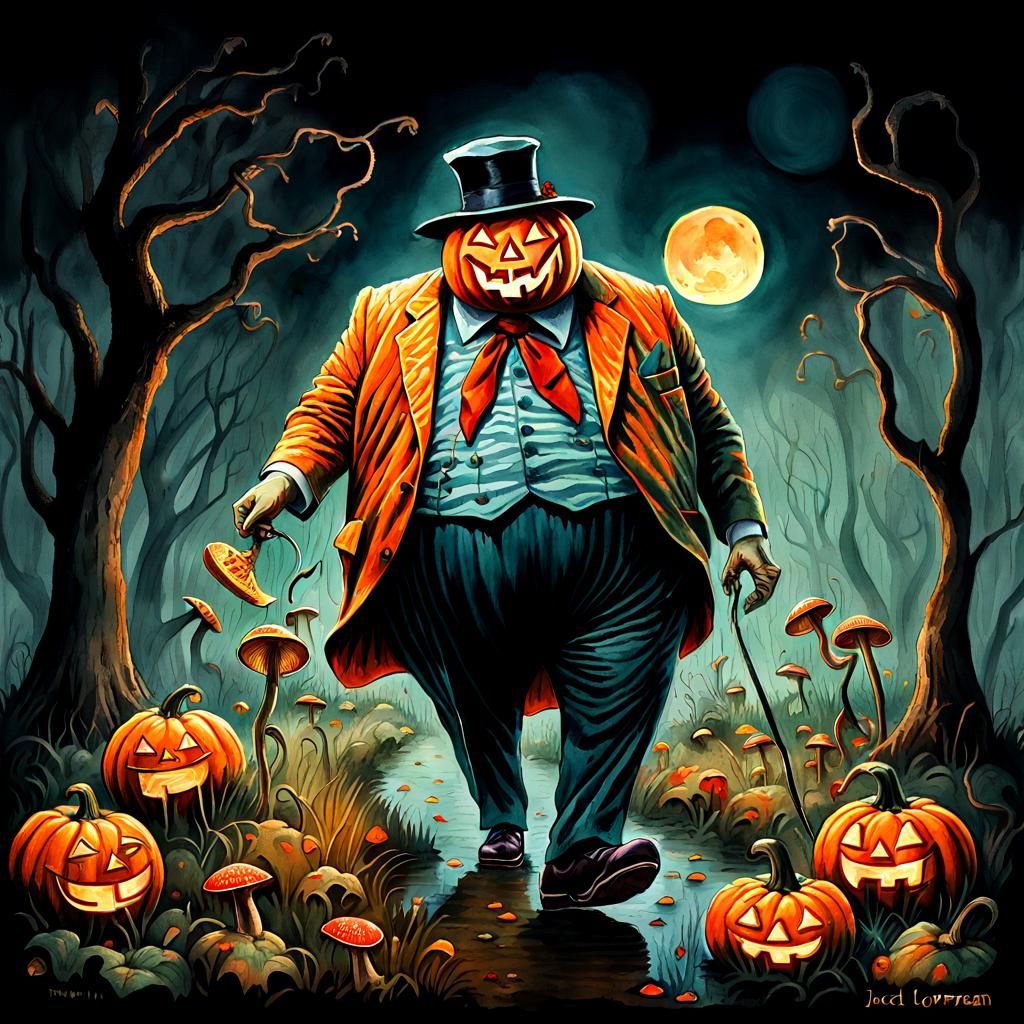 Surreal Horror: Obese Man Harvesting Psychedelic Mushrooms