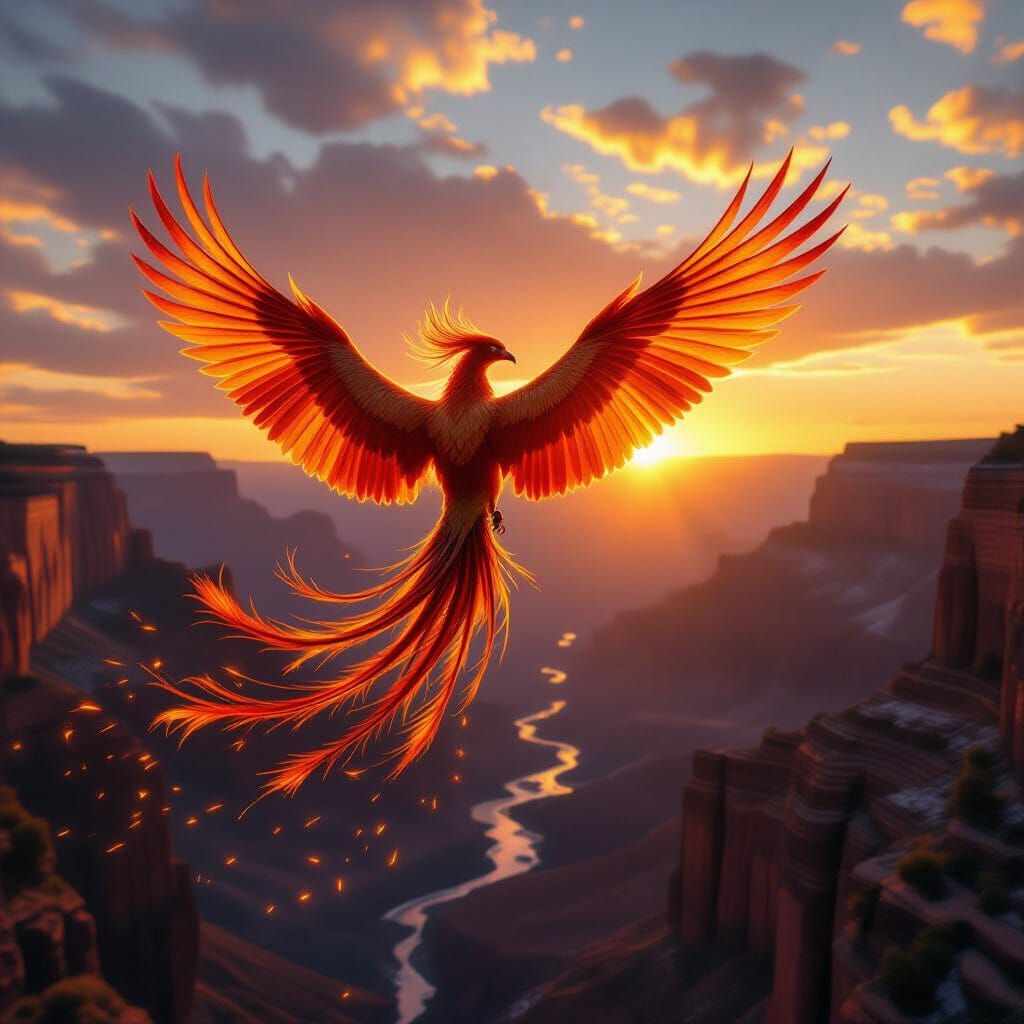 Majestic Phoenix Soars Through Grand Canyon At Sunrise