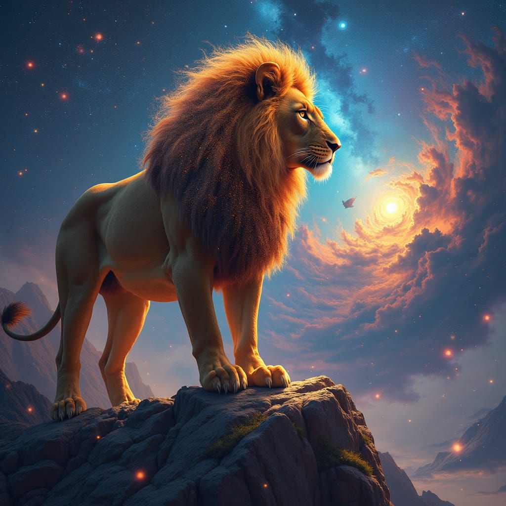 Regal Lion Surveys Endless Galaxy in Celestial Splendor