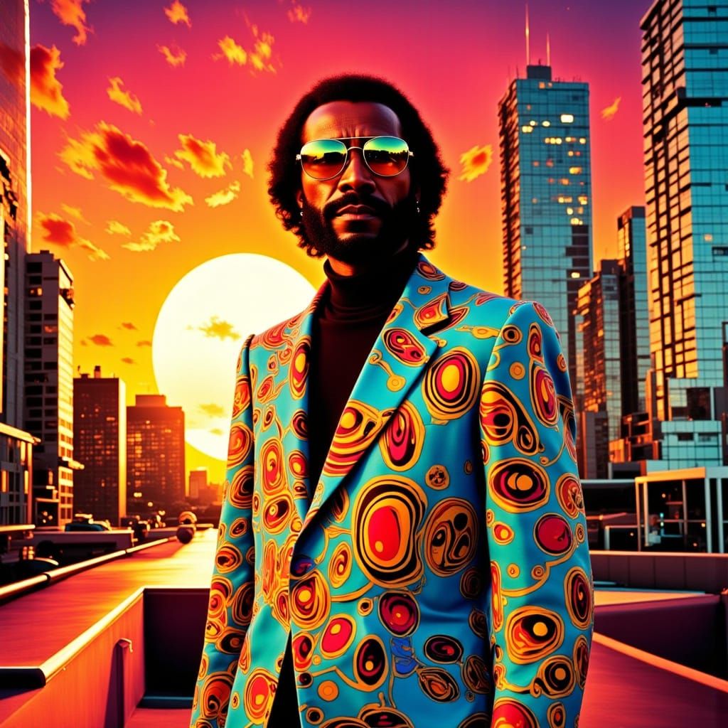 Jazz Legend Roy Ayers in Vibrant 1970s Cityscape