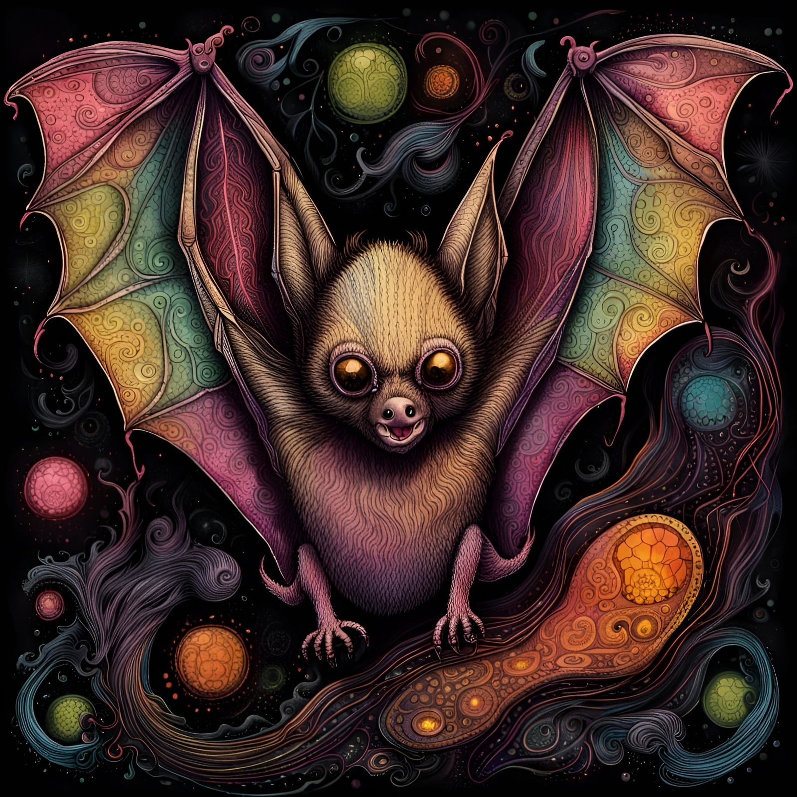 Hyperdetailed Bat Illustration in Fine Line Art